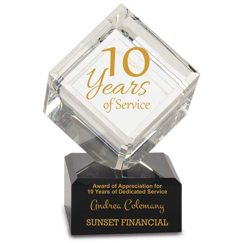 An image of a crystal cubeyears of service award